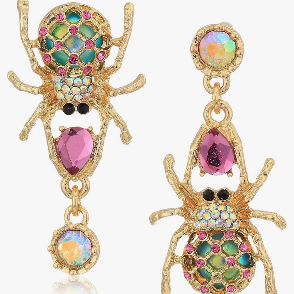 Betsey Johnson Mismatch Spider Dangle Earrings